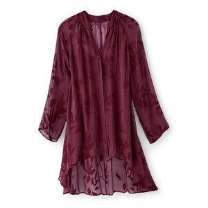 Soft Surroundings Silk Velvet Floral‎ Tunic Top Womens PL Wine